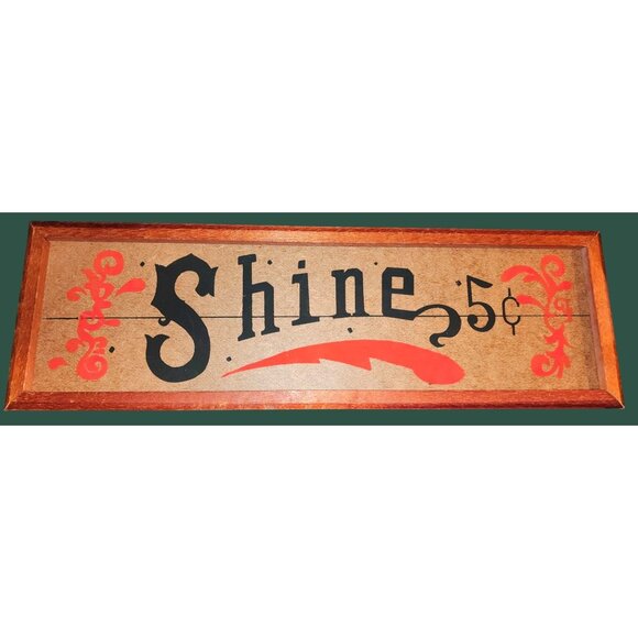 Vintage "Shine 5¢" Wooden Wall Decor With Orange Accents Frame - Picture 1 of 8